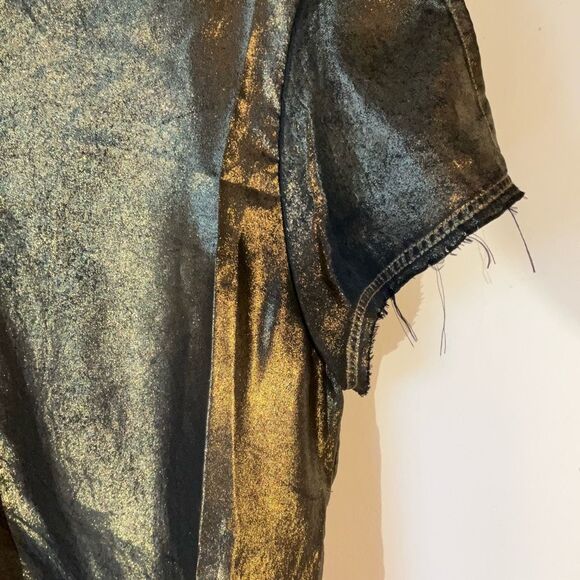 All Saints Gold/Black Lame’ Cold Shoulder Raw Hem Top, Size 0. Flowy - Picture 2 of 11